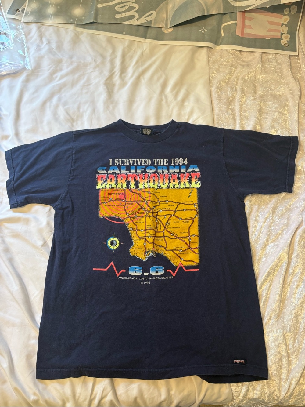 1994 California Earthquake Graphic Tee - Navy